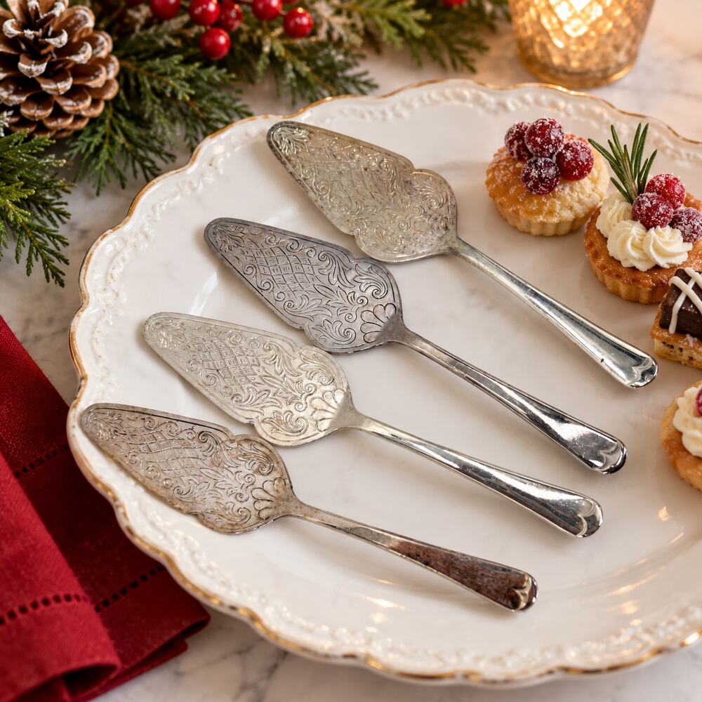 Vintage Sheffield England Silverplate Petit Four Pastry Dessert Servers Set 4